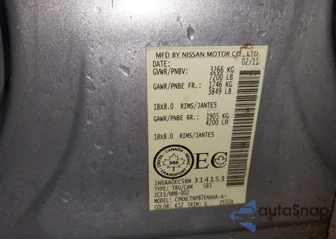 2011 Nissan Titan Sl from USA, damaged, VIN 1N6AA0EC5BN314153